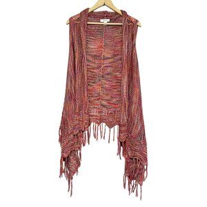 Studio JPR Fringed Poncho Sweater Womens Size 1X Space Dye Bohemian Hippie